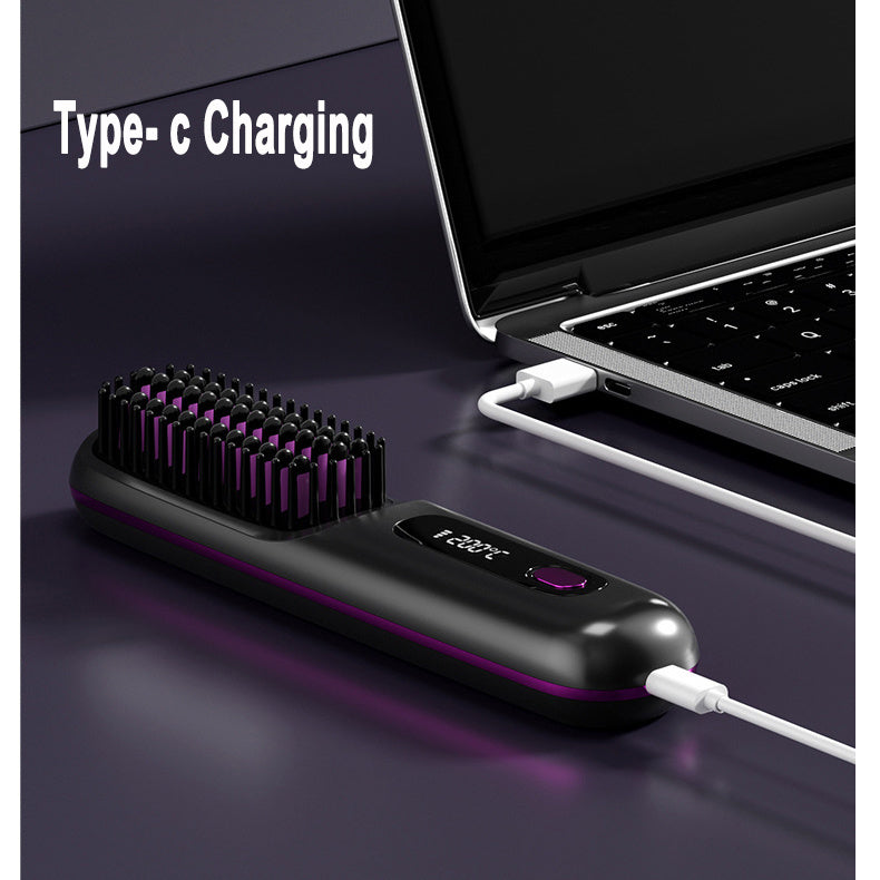 Wireless Hair Straightener Brush, Fast Heating, USB Rechargeable