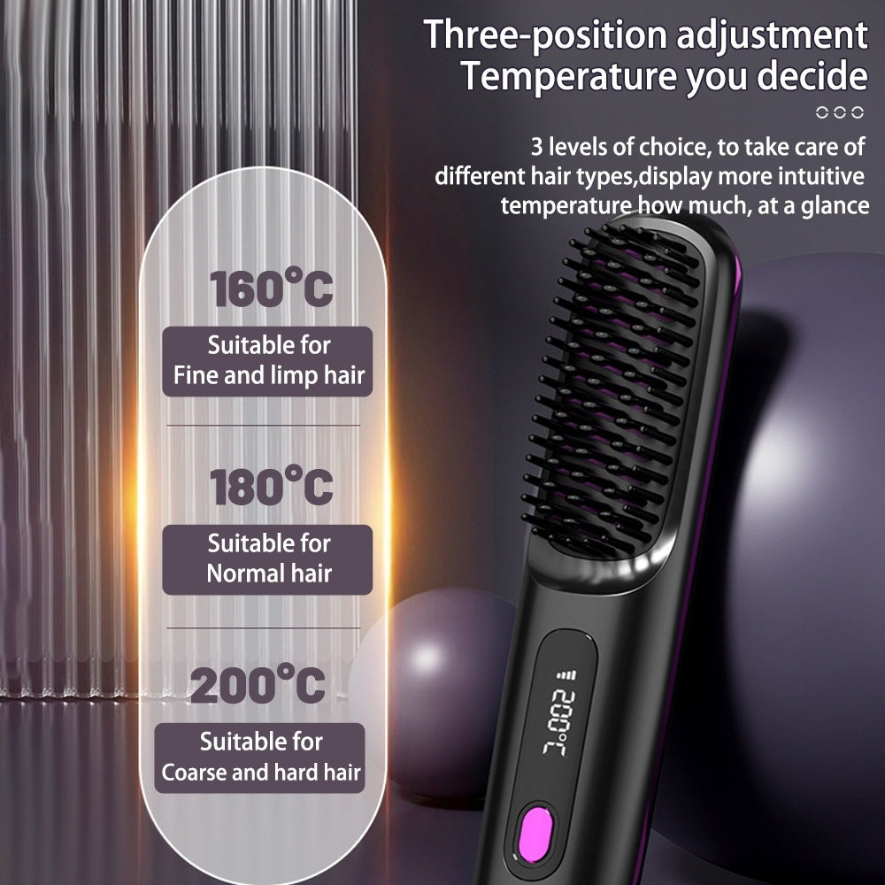 Wireless Hair Straightener Brush, Fast Heating, USB Rechargeable