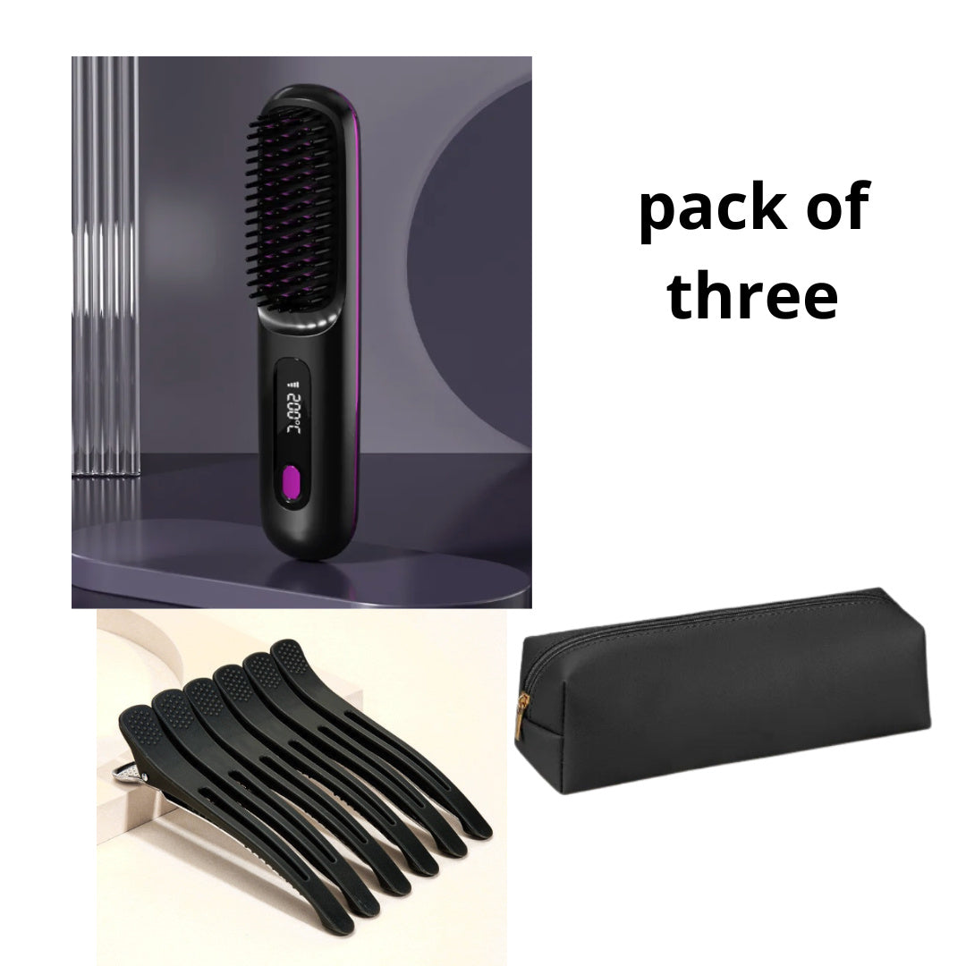 Wireless Hair Straightener Brush, Fast Heating, USB Rechargeable